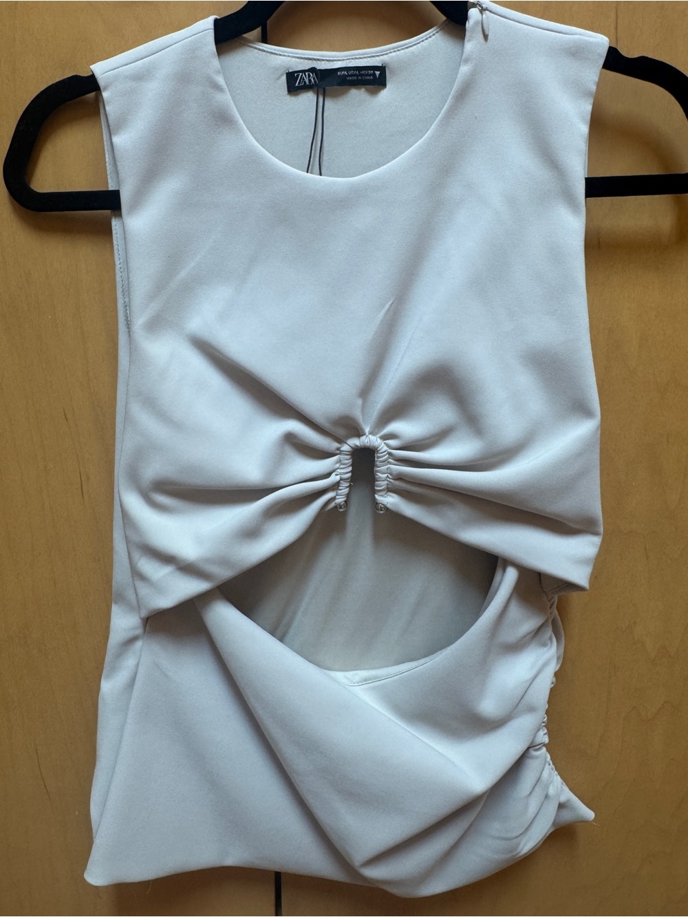 Zara Cream Twist-Front Cutout Crop Top